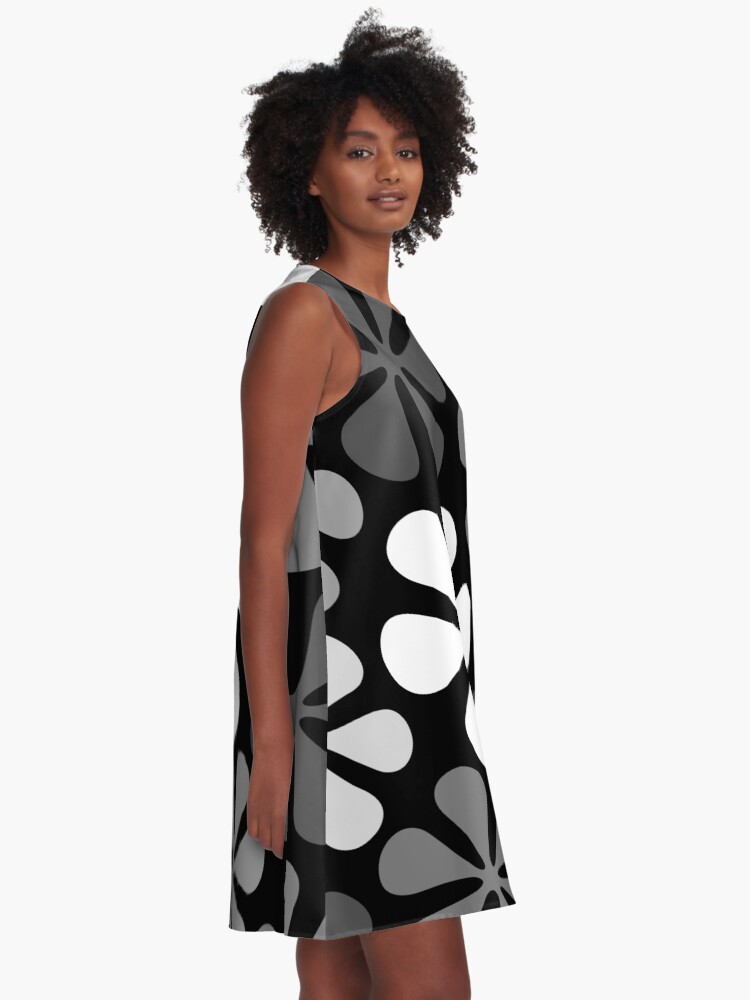 Alternate view of Abstract Flowers Monochrome A-Line Dress
