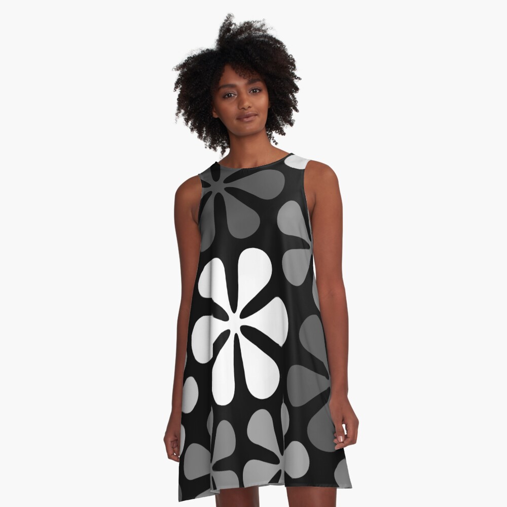 Abstract Flowers Monochrome A-Line Dress