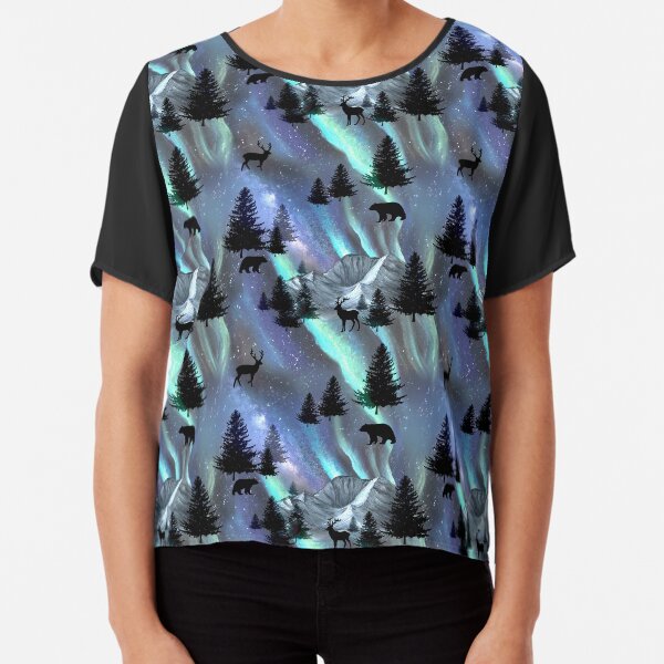 Aurora Borealis Mountains Tatra Cottage Chiffon Top