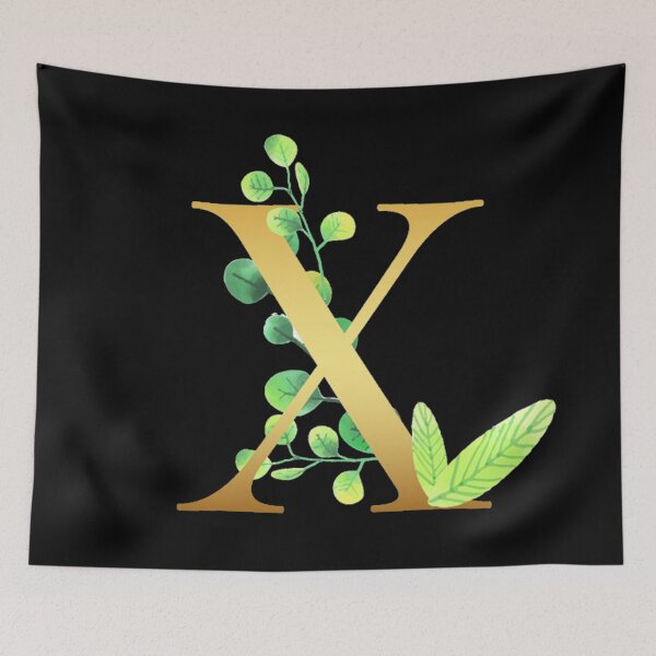 Item preview, Floral Gold Monogram X - Letter Art Black designed and sold by MysticMagpie.