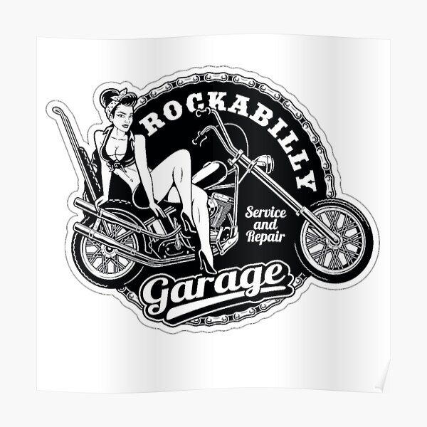 Rockabilly Pinup Garage Poster By Blackrain1977 Redbubble