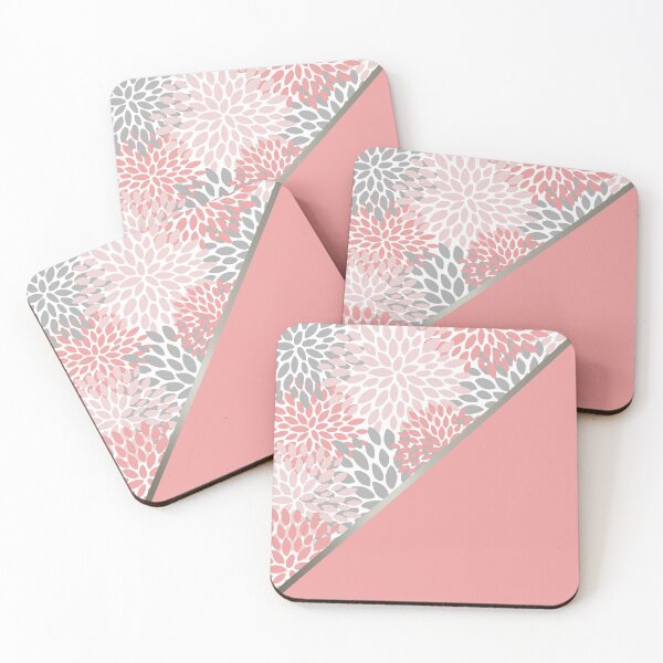 Item preview, Floral and Color Block Art, Coral and Gray, Modern Print Art designed and sold by meggydesigns.