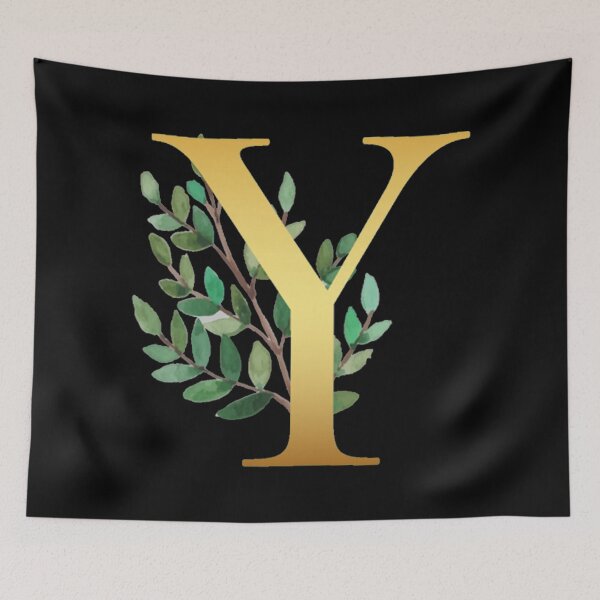 Item preview, Floral Gold Monogram Y - Letter Art Black designed and sold by MysticMagpie.