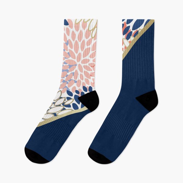Item preview, Floral and Color Block Art, Coral, Pink, Gold and Navy, Modern Print Art designed and sold by meggydesigns.