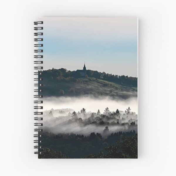 Item preview, Church on the hill and beautiful white fog with sun rays, Alsace, France. sunrise designed and sold by Alexander Sorokopud.