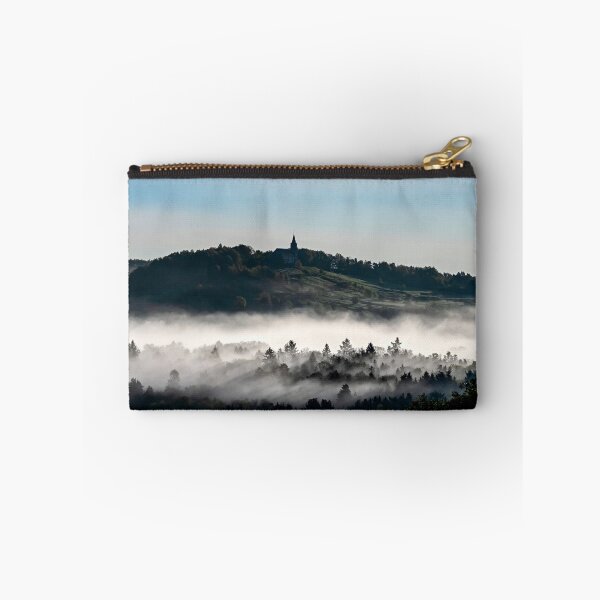 Item preview, Church on the hill and beautiful white fog with sun rays, Alsace, France. sunrise designed and sold by Alexander Sorokopud.