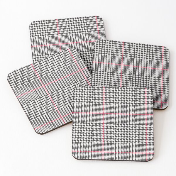 Item preview, Black White Glen Plaid with Red Stripe. Prince of Wales Check. designed and sold by Artefficient.