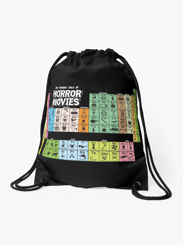 Thumbnail 1 of 3, Drawstring Bag, Periodic Table of Horror Movies designed and sold by kreepykustomz.