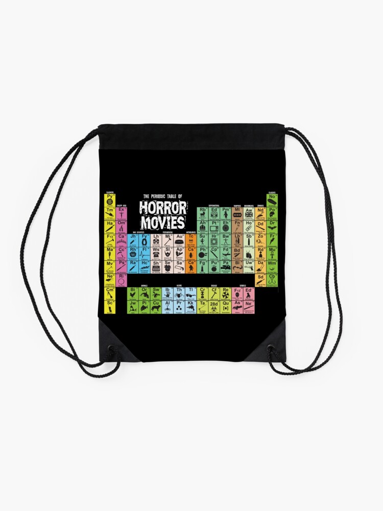 Thumbnail 2 of 3, Drawstring Bag, Periodic Table of Horror Movies designed and sold by kreepykustomz.