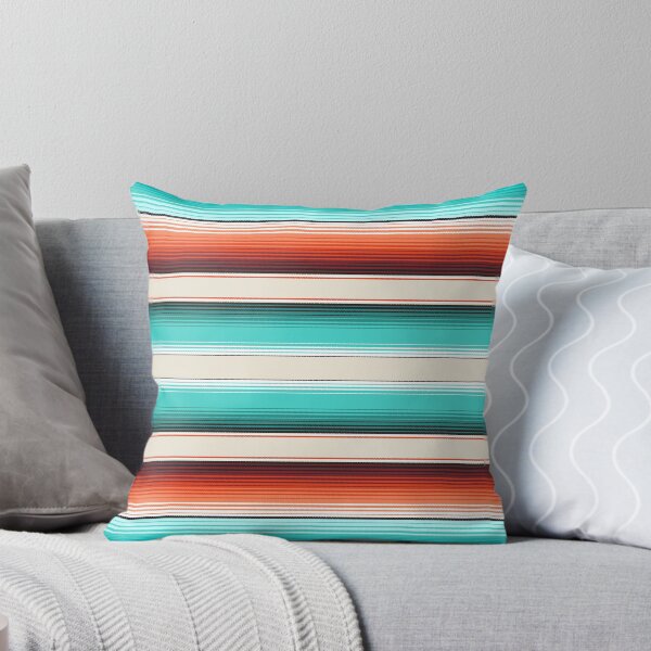 Aperçu de l'œuvre Navajo Blanc, Turquoise et Orange Brûlé Serape du Sud-Ouest Couverture Rayures créée et vendue par Artefficient.