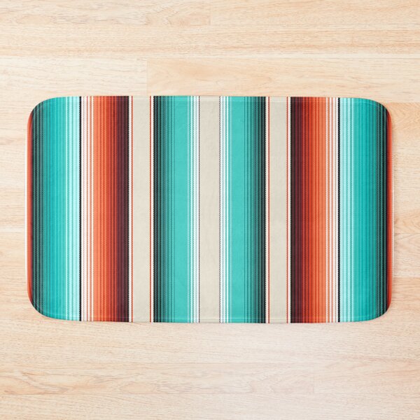 Navajo White, Turquoise and Burnt Orange Southwest Serape Blanket Stripes Bath Mat