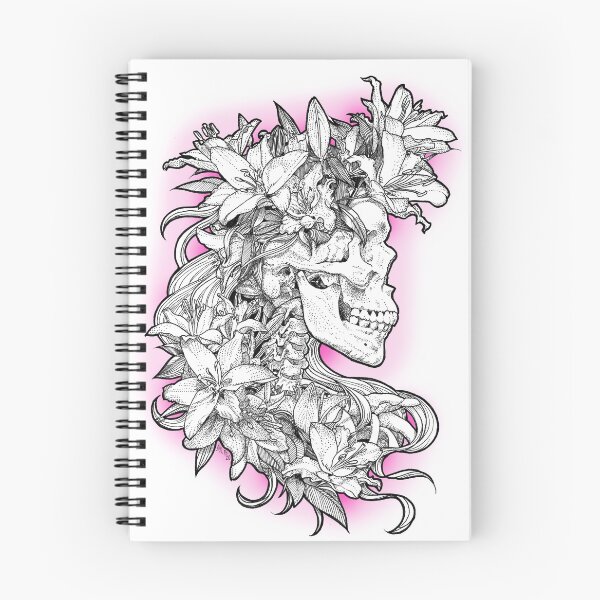 Item preview, Purple tattoo style skull lady with lilies  designed and sold by MirandaTattoo.