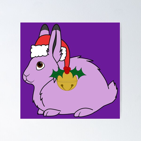 Item preview, Light Purple Arctic Hare with Santa Hat, Holly & Gold Bell designed and sold by Grifynne.