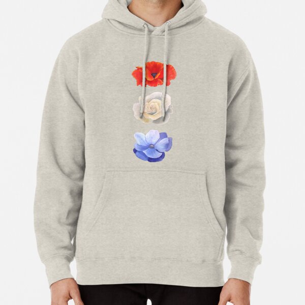 Red poppy, white rose, blue poppy Pullover Hoodie