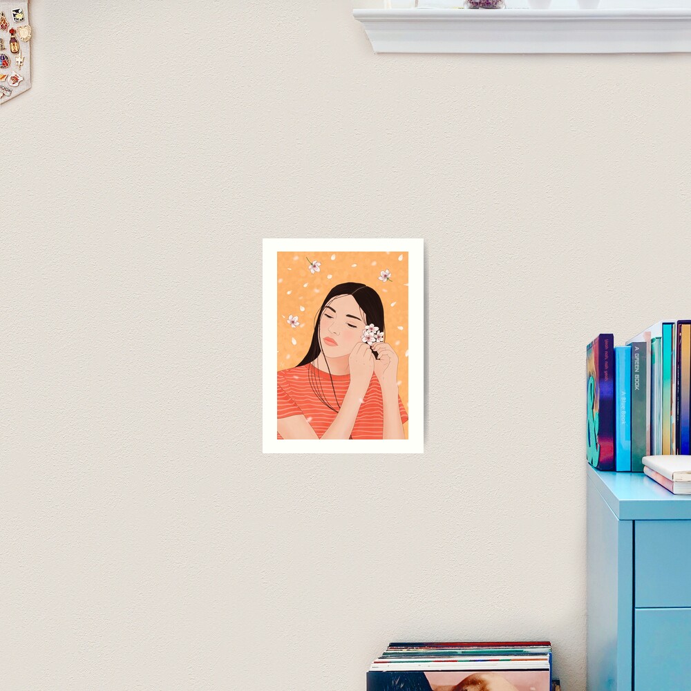 Girl with Cherry Blossoms Art Print
