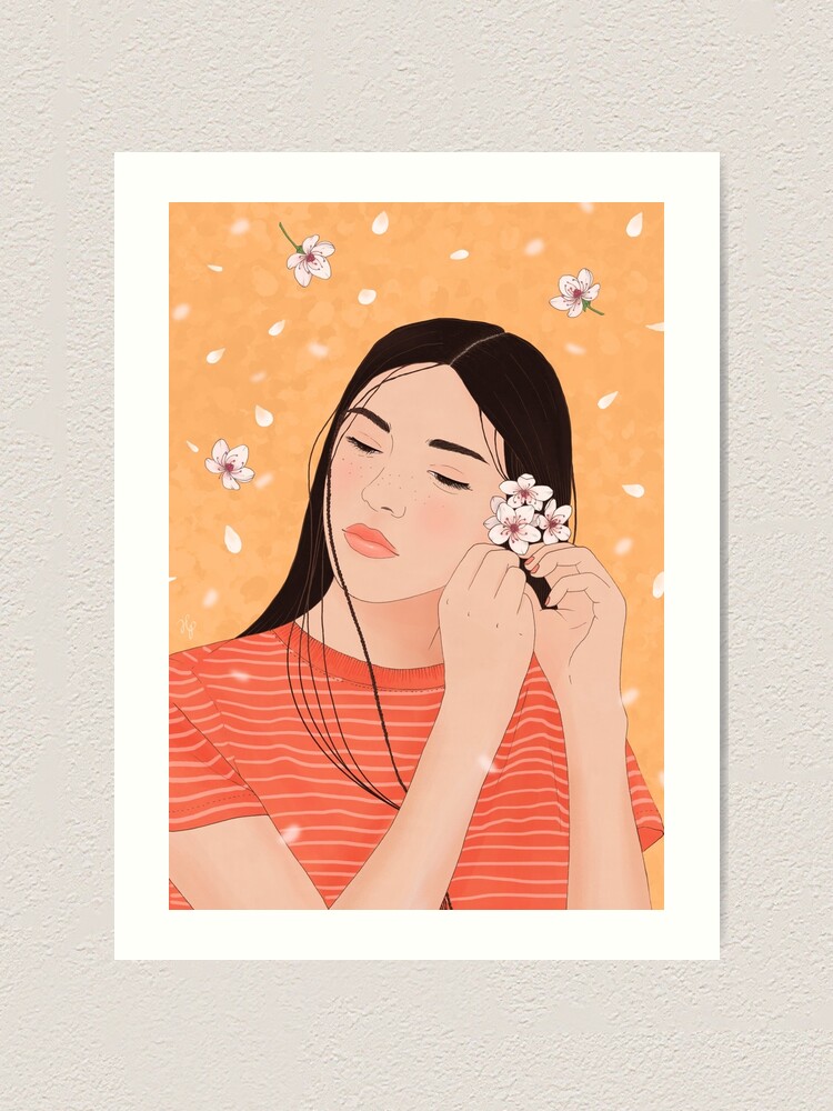 Alternate view of Girl with Cherry Blossoms Art Print