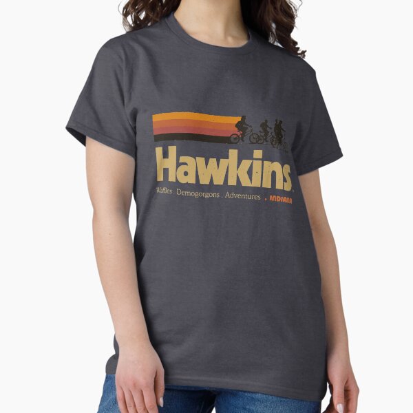Vista previa del artículo con la obra «Visita la serie de televisión clásica de los años 80 de Hawkins, Indiana», diseñado y vendido por vomaria.