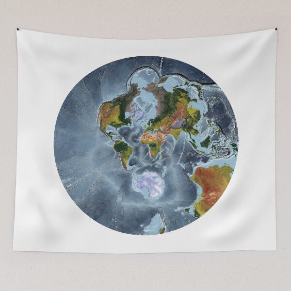 Item preview, Stereographic projection - World Relief Map showing land and oceans designed and sold by ThinkAboutMaps.