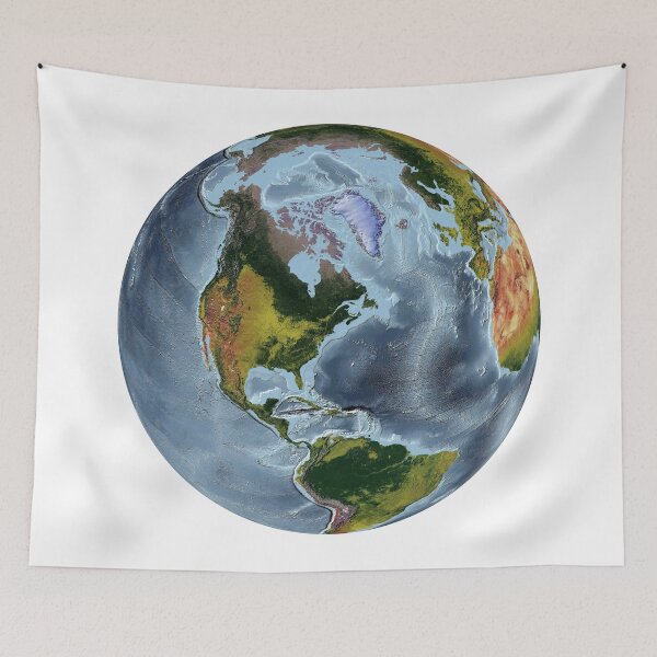 Item preview, The world from space projection - World Relief Map showing land and oceans designed and sold by ThinkAboutMaps.