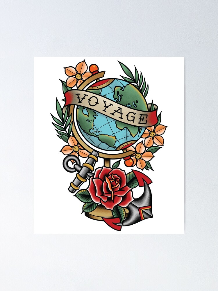 Traditional Globe Tattoo Poster for Sale by jennaszetattoos  Redbubble