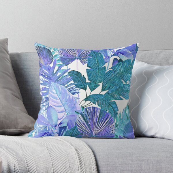 Tropical Leaf Cool Blue Aqua Throw Pillow