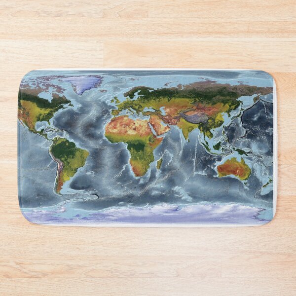 Item preview, WGS84 projection - World Relief Map showing land and oceans designed and sold by ThinkAboutMaps.