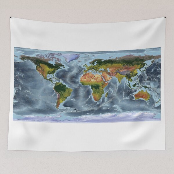 Item preview, WGS84 projection - World Relief Map showing land and oceans designed and sold by ThinkAboutMaps.