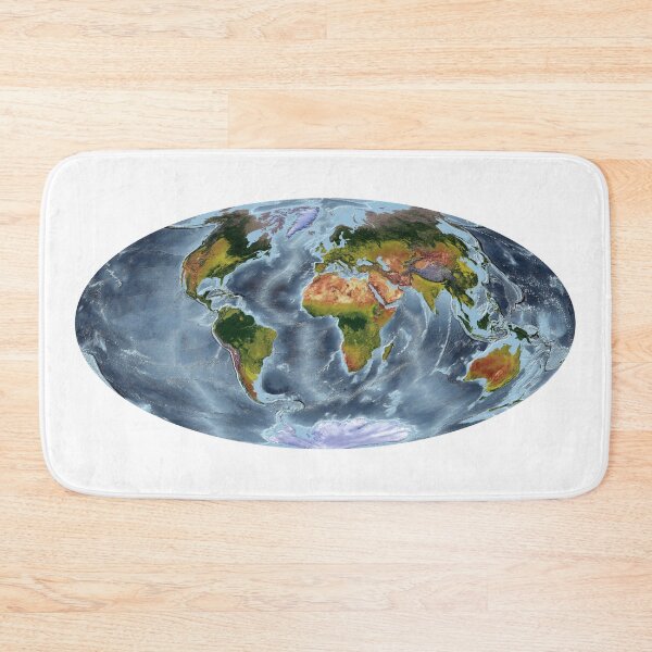 Item preview, Aitoff projection - World Relief Map showing land and oceans designed and sold by ThinkAboutMaps.