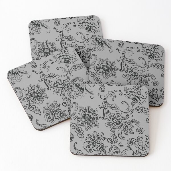 Item preview, Scribbly Black Line Decorative Floral Paisley on Grey Ground designed and sold by Leslie Rogers Todder.