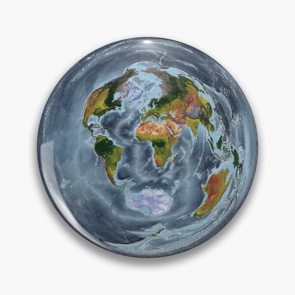 Item preview, Azimuthal E projection - World Relief Map showing land and oceans designed and sold by ThinkAboutMaps.