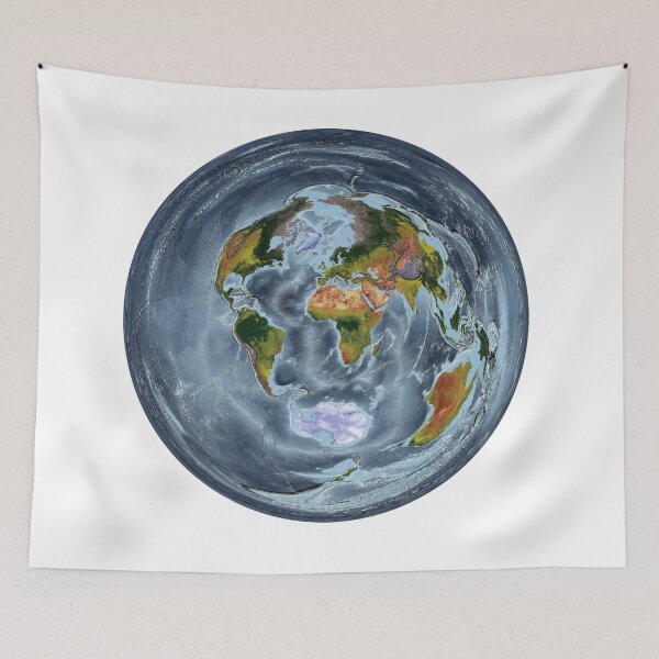 Item preview, Azimuthal E projection - World Relief Map showing land and oceans designed and sold by ThinkAboutMaps.