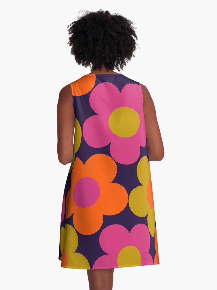 Thumbnail 3 of 4, A-Line Dress, 60s Style Neon Flowers designed and sold by eltonjuan.