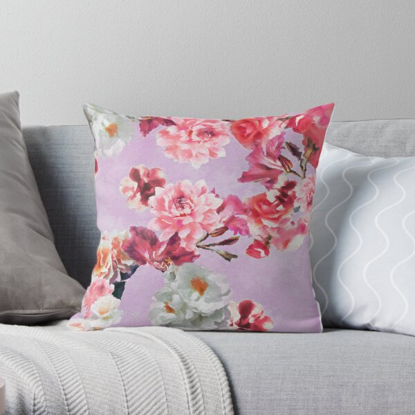 Sunny Floral Lavender Pink Throw Pillow