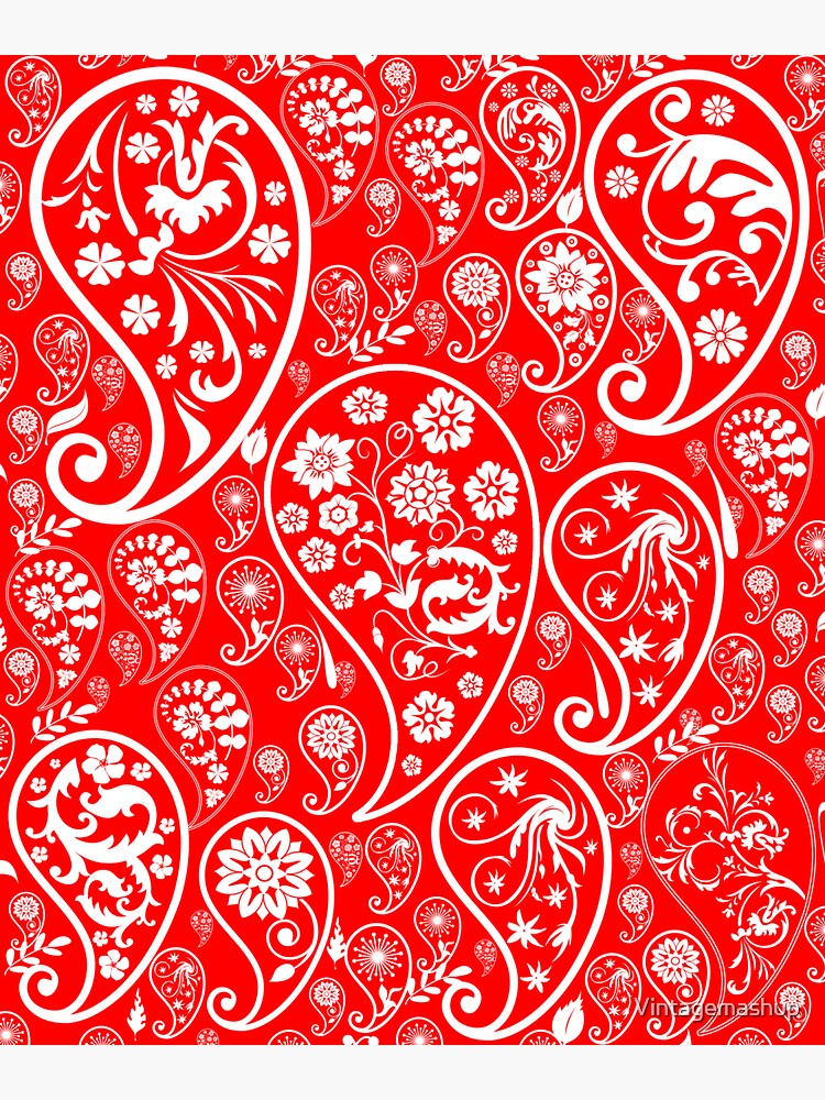 Paisley Bandana Pattern, White On Red | Sticker