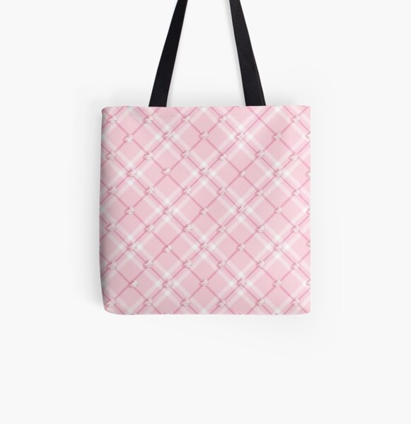 pink plaid + hello kitty pattern All Over Print Tote Bag