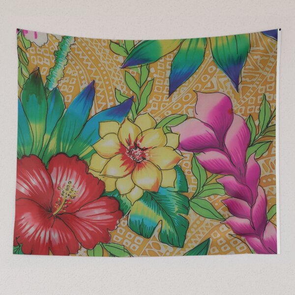 Item preview, Tropical Floral on Gold Batik Background designed and sold by Leslie Rogers Todder.