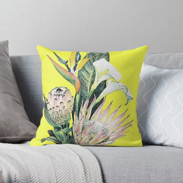 South African flowers, Proteas, Zantedeschia and Strelitzia Throw Pillow