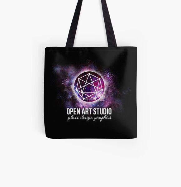Open Art Studio - Galaxy Grunge Black Logo with Text All Over Print Tote Bag