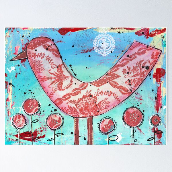 Red Bird - Mixed Media Poster