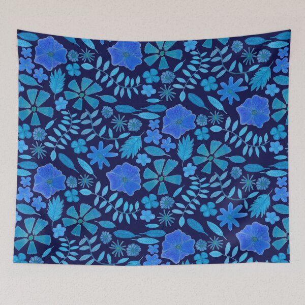Item preview, Blue flowers and leaves pattern designed and sold by lion-house.