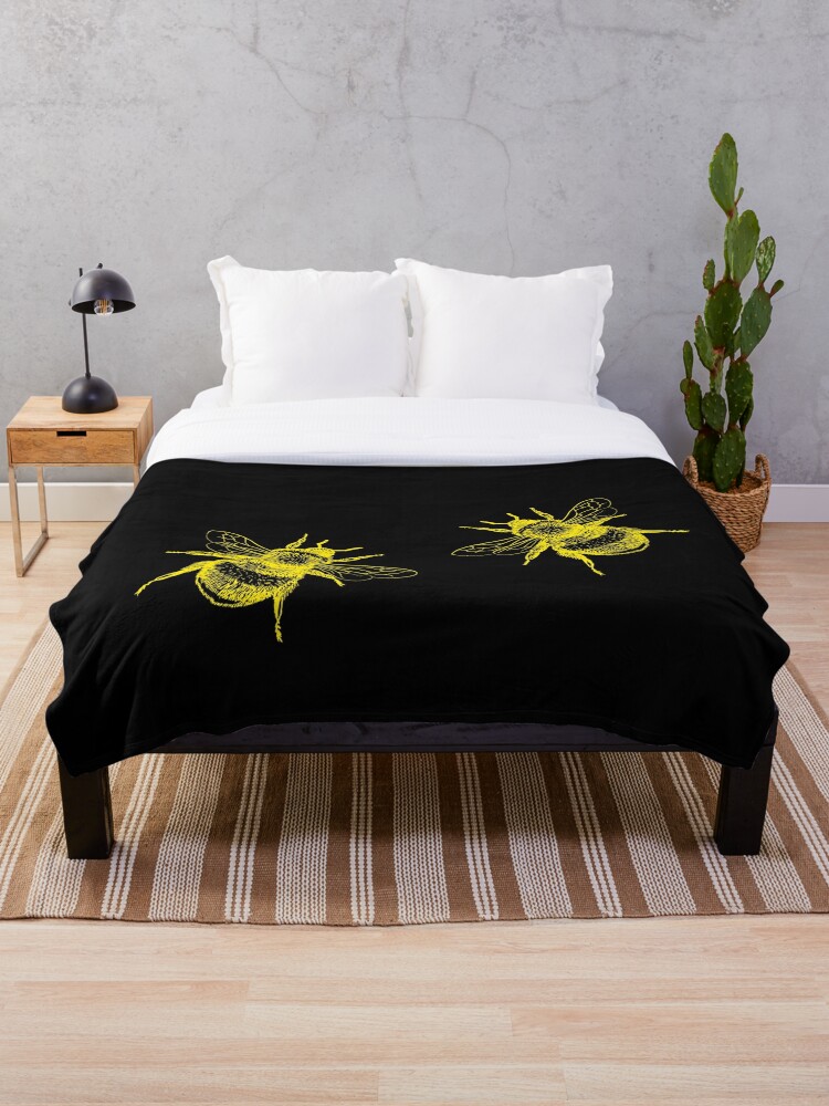 Bumblebee Neon Yellow Color Bumblebees Black Design Bumble Bee Throw Blanket By Botanly Redbubble