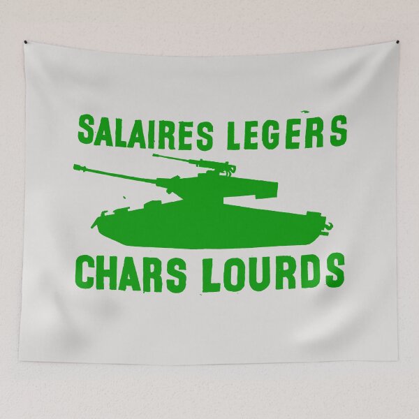 Item preview, Paris Revolt, May 68: 'SALAIRES LEGERS, CHARS LOURDS': The Original in Bright Green on Bone Grey designed and sold by Day Chapman.