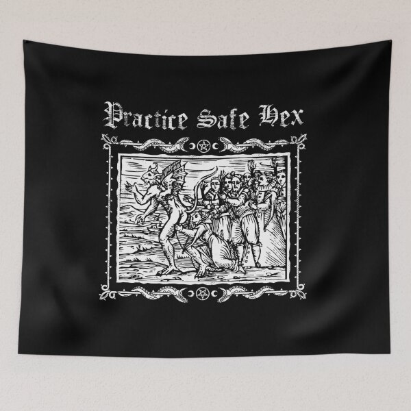 Item preview, Practice Safe Hex - Witch - Vintage Distressed Occult - Gothic Woodcut designed and sold by Nemons.