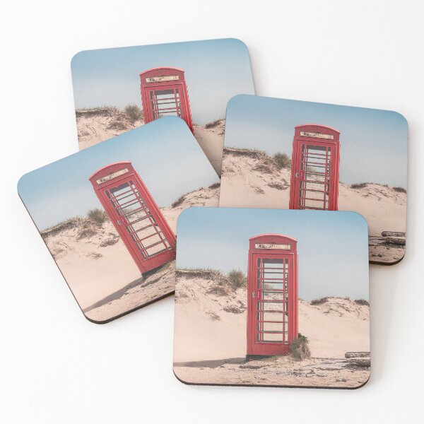 Item preview, Red telephone box on a deserted beach designed and sold by Retro Futurist.