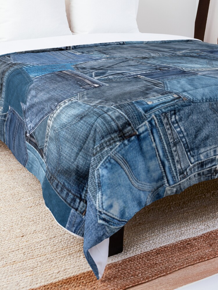 Alternate view of Blue Denim Jeans Pocket Patchwork Comforter