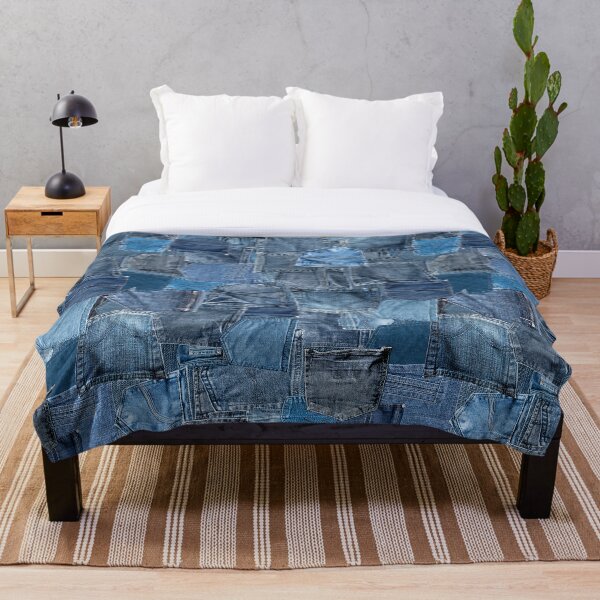 Blue Denim Jeans Pocket Patchwork Throw Blanket