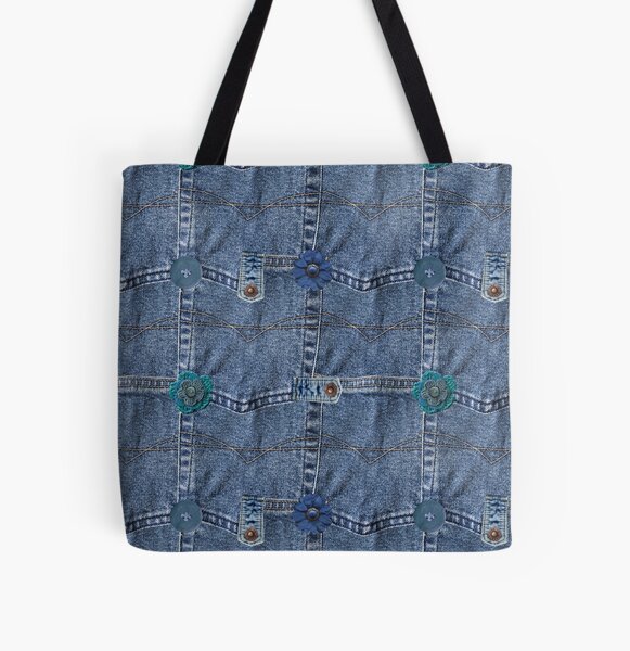 Fashion Denim Women's Tote Bag With Patchwork, Buckle, Contrast Color,  Fringed Edge, Star Print