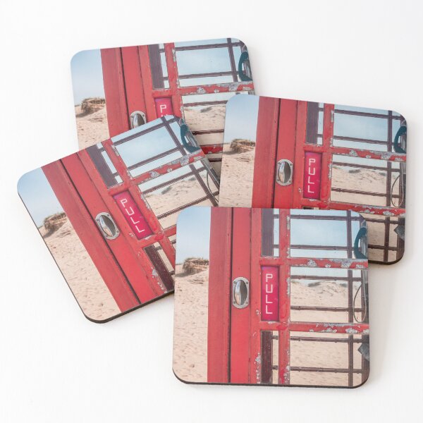 Item preview, Old red telephone box on a sandy beach designed and sold by Retro Futurist.
