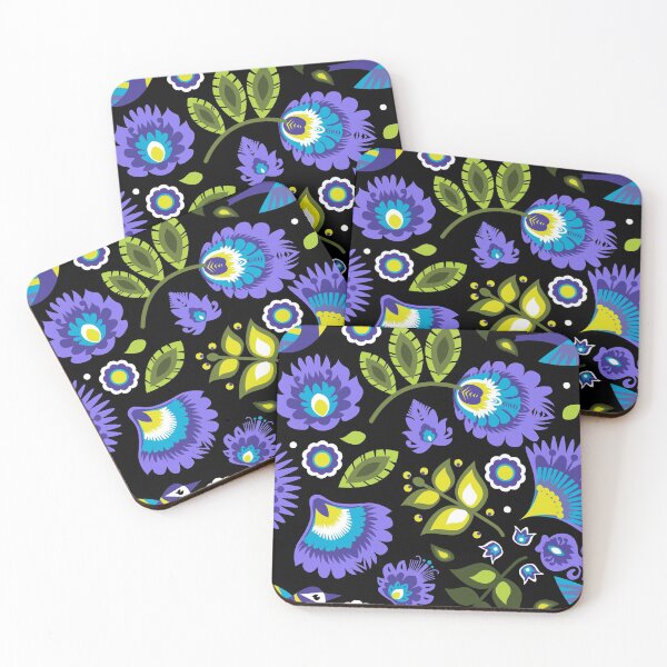 Item preview, Blue and green Folk Pattern with bird (black) designed and sold by FK-UK.
