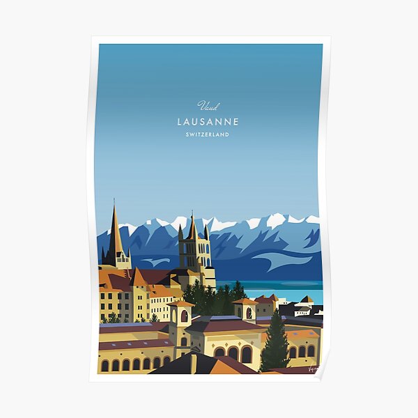 Lausanne - Switzerland - Flat Design Poster Poster
